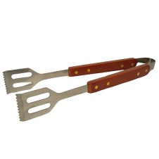 BBQ WOODEN HANDLE TONGS 35CM